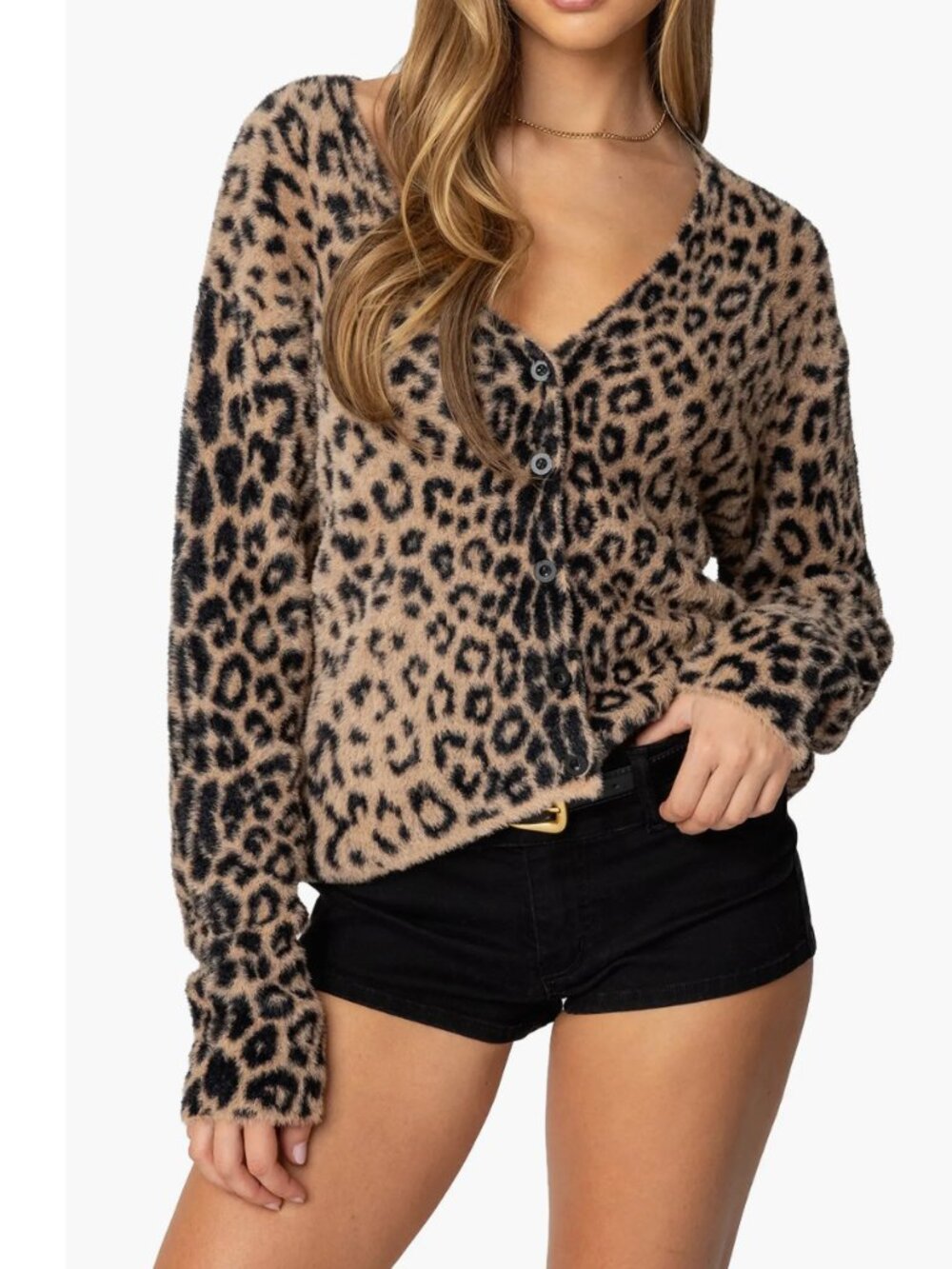 Edikted Leopard Print Fuzzy V Neck Cropped Cardigan Size XL